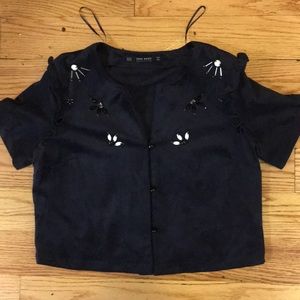 Zara Faux Suede embellished crop top